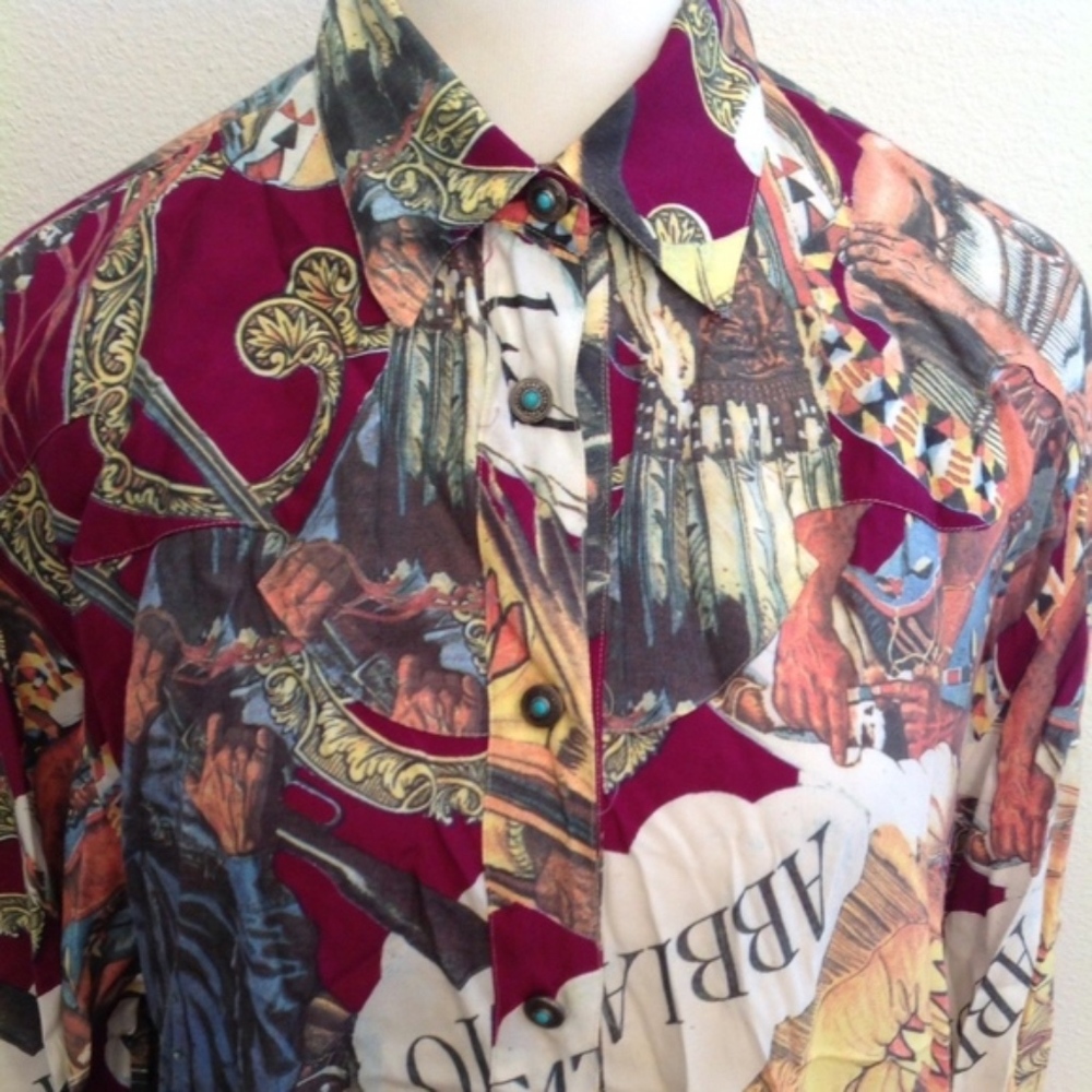 Rare 90s Moschino Jeans Italian Renaissance Collage Print Blouse Italy M - Picture 3 of 9